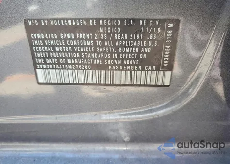 2016 Volkswagen Jetta S z USA, uszkodzony, nr VIN 3VW267AJ1GM276280